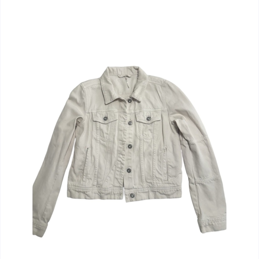 Free People Jacket Womens Small Cream Rumors Denim‎ Trucker Boho